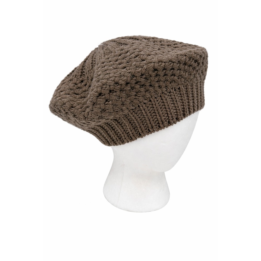D&B Womens Handcrafted French Style Tam Beret Hat One Size Brown Crochet Knit
